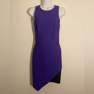 Fitted black and purple asymmetrical mini dress
